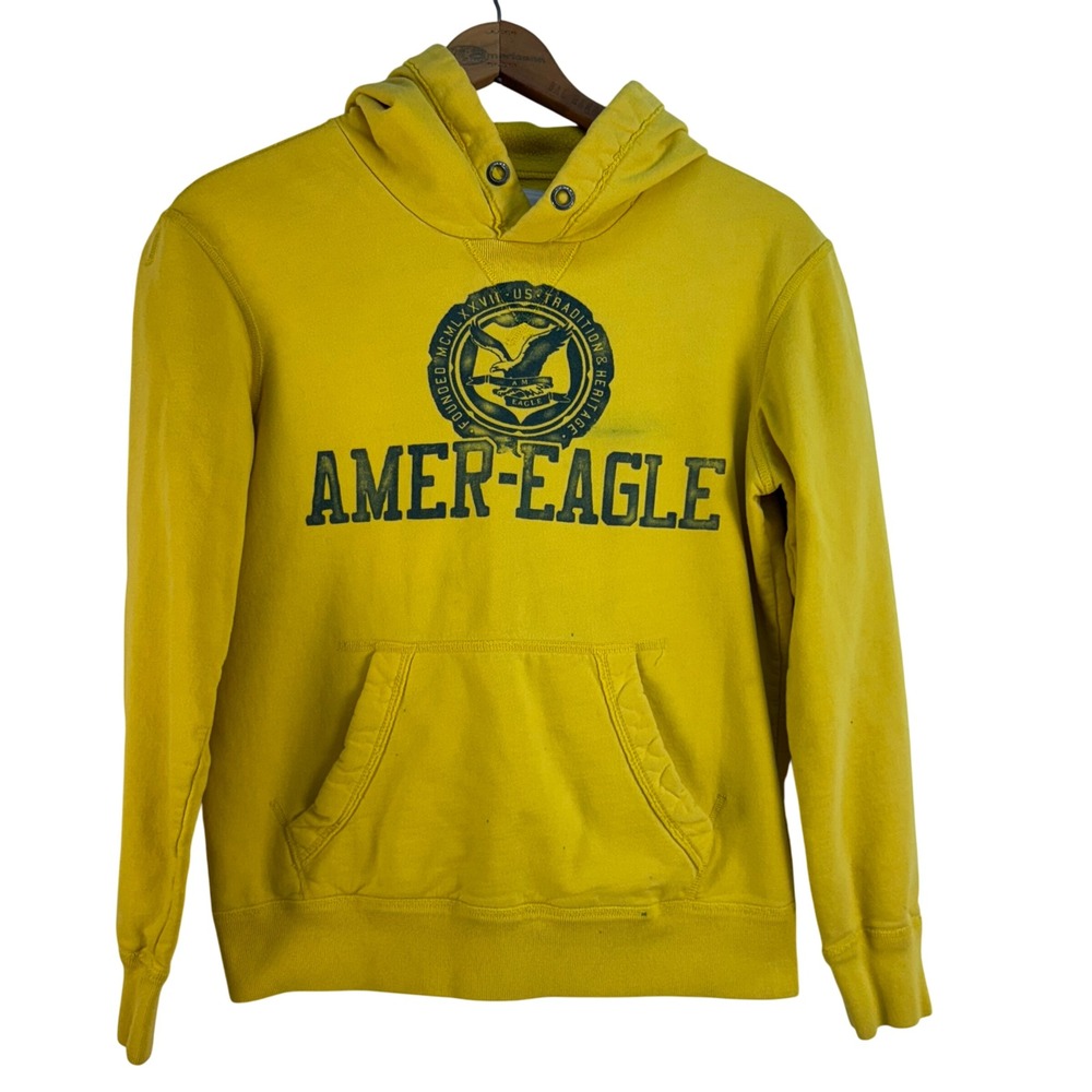 American Eagle Hoodie Yellow Pullover‎ Sweatshirt Athletic Fit Men's Small AEO